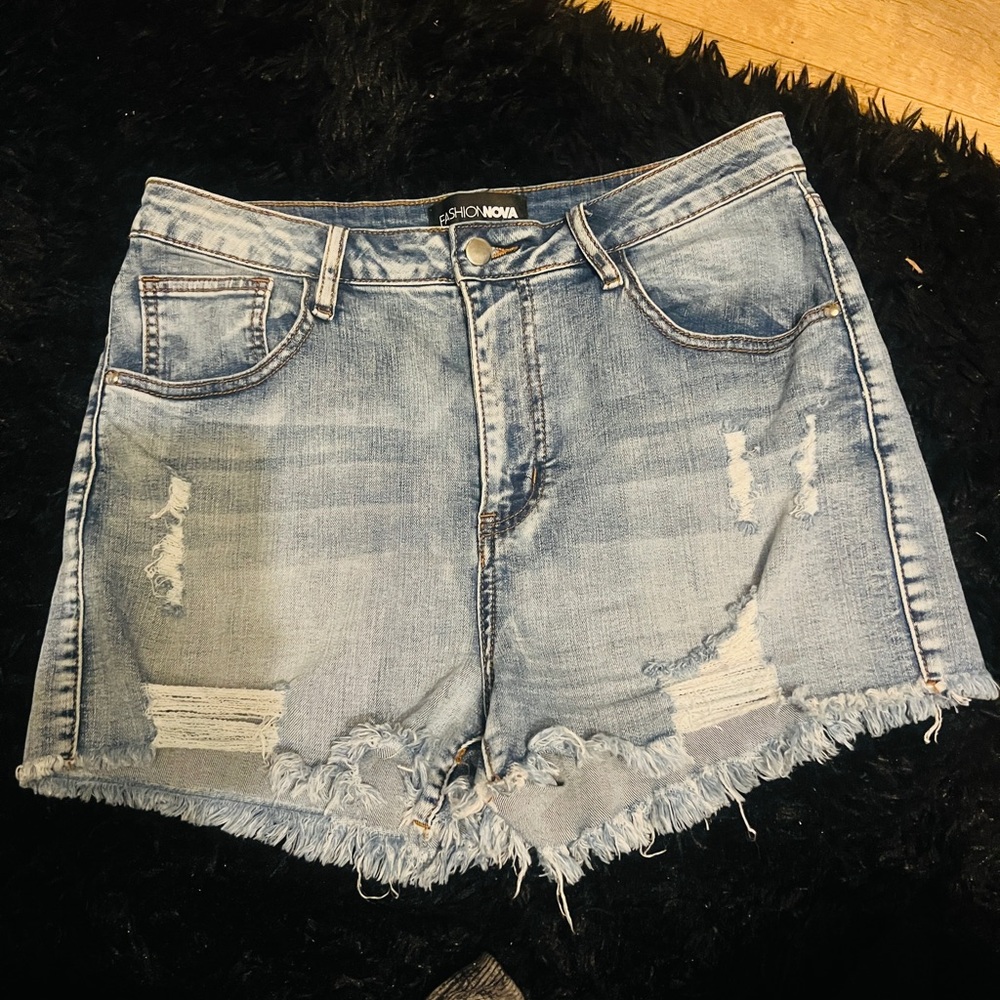 Fashion Nova Light Blue Distressed Jean Shorts